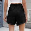 Women's Fashion Solid Color Pocket Curled Edge Elastic Waist Strap Casual Denim Shorts