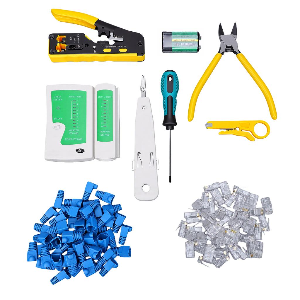 RJ45 Crimping Tool 3 in 1 Network Tool Set with Cable Tester Cutting, Stripping, Crimping Fits for RJ12 RJ11 CAT5 CAT6