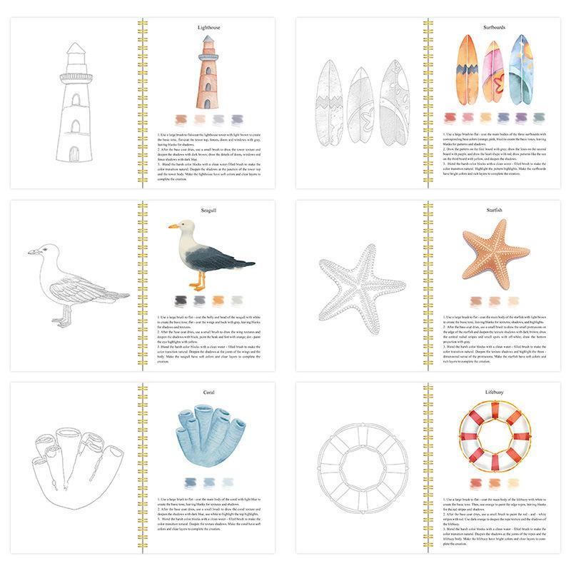 Caiete de lucru acuarelă Carte de colorat Prietenos pentru începători Kit de pictură Scene ușoare din natură Set de vopsele Artă Meșteșuguri