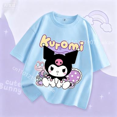 Kuromi Girl T Shirt Purple Cartoon Print Kids Tops Short Sleeve Tees Summer Breathable Cute Baby Casual Clothes Birthday Gifts