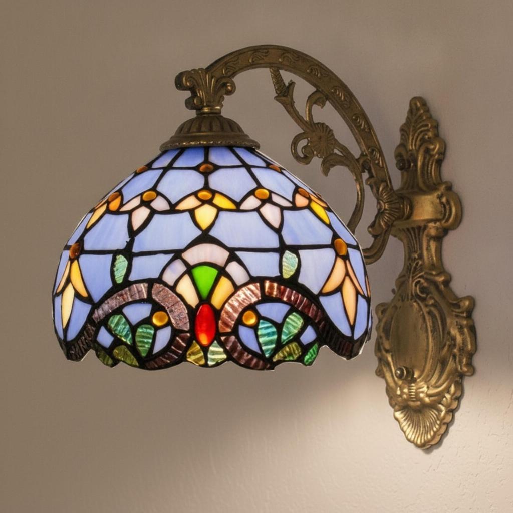 Tiffany Wall Sconce Antique Lamp with Stained-Glass Shade