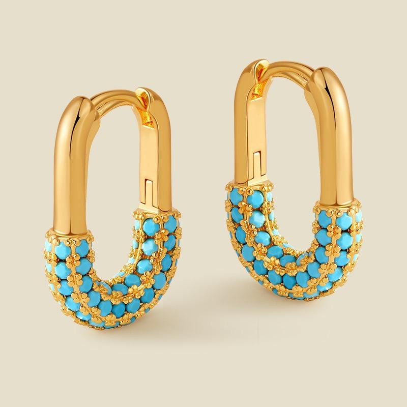 U Shaped 18k Gold Plated Zircon Inlaid Fashion Earrings