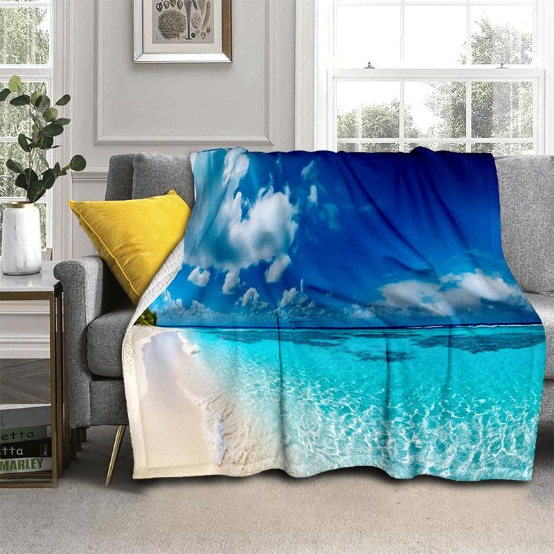 2025 New Style Sea Water Beach Reef 3D Nature Scenery Blanket,Soft Throw Blanket for Home Bedroom Bed Sofa Travel Picnic Cover