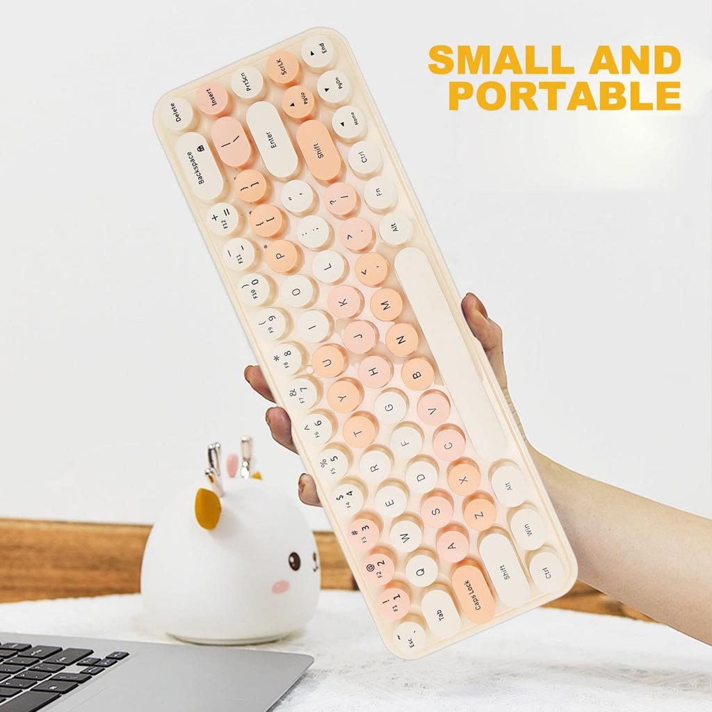 Wireless Keyboard and Mouse 68 Keys Cute Retro Round Keycap Typewriter Keyboard with Wireless Mouse 3 Computer Keyboard and Mouse Set for Home Office