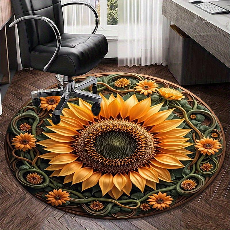 Sunflower Kaleidoscope Pattern round carpet Chair cushion Round Entryway Rug, Soft Round Rugs for Living Room, Bedroom, Circle Carpet decor gifts