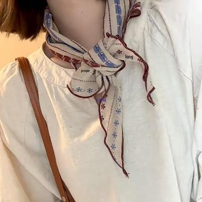 Eleganter koreanischer Retro Baumwoll-Leinen-Seidenschal - Reifer, lässiger Stil für Frühling & Sommer. Nackenschutz und modisches Accessoire für Damen.