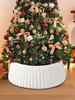 Rustic White Christmas Tree Collar Plush Tree Skirt Protector Base for Indoor Outdoor Farmhouse Home Holiday Party Decoration