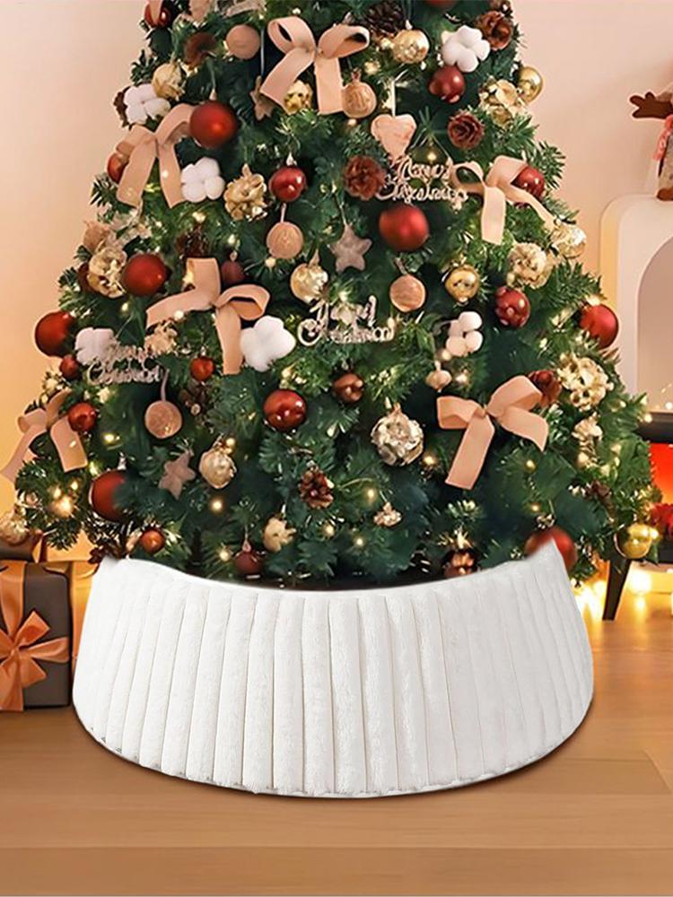 Rustic White Christmas Tree Collar Plush Tree Skirt Protector Base for Indoor Outdoor Farmhouse Home Holiday Party Decoration