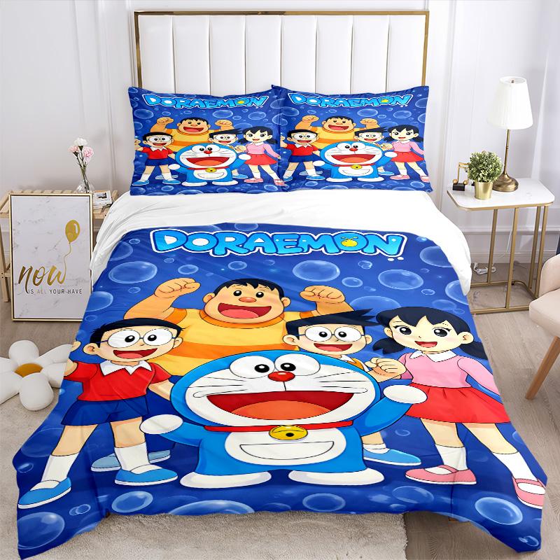 Doraemon Adventure Begins Print 3Pcs Bedding Setduvet Cover With 2 Bedropillowcase Home Birthday Gift