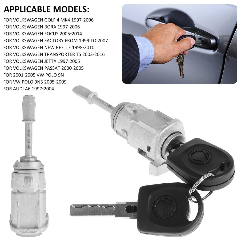 Válec zámku předních dveří auta se 2 klíči Sada na opravu předního řidiče pro automobilový průmysl Válec zámku dveří pro Golf 4 Mk4