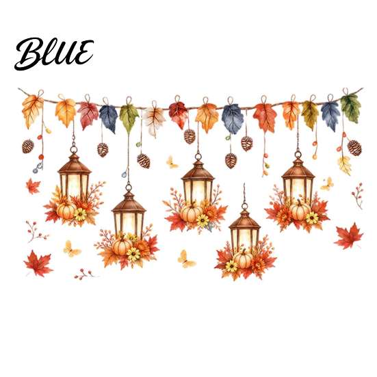 Static Cling Window Decals Autumn Maple Leaf And Lantern Sticker Double Sided PVC Waterproof Thanksgiving Party Decor Decals Removable Electrostatic