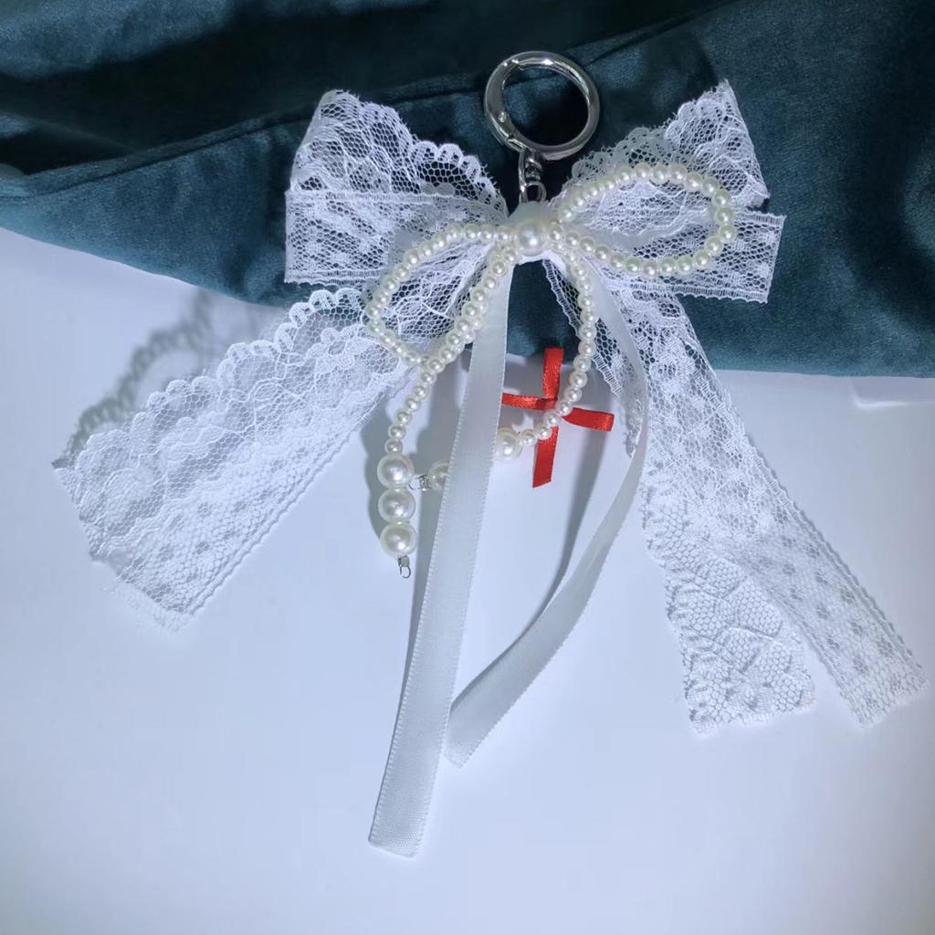 Elegant Pearls Bowknot Lace Charm Pendant Bag Decoration Bows Keychain Keyring Ornament Fashion Accessory For Women