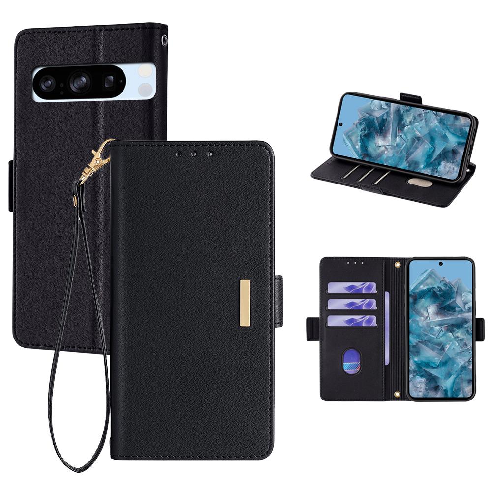 For Google Pixel 8 Pro Leather Wallet Case RFID Blocking Stand Cover with Hand Strap
