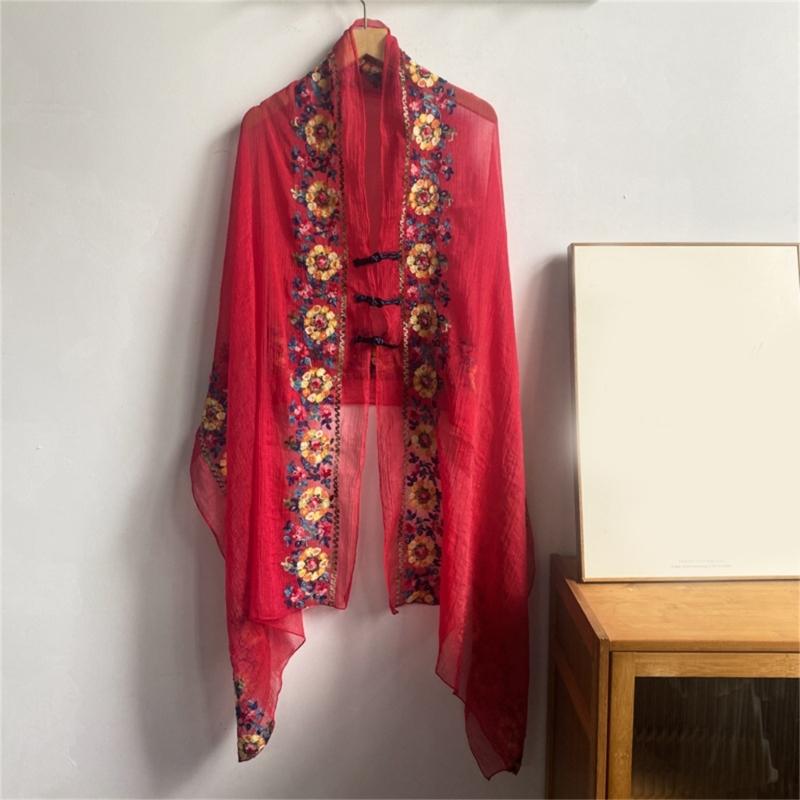 Soft Polyester Long Shawl with Intricate Ethnic Embroidery Shawl Elegant Shawl for Parties and Vacations