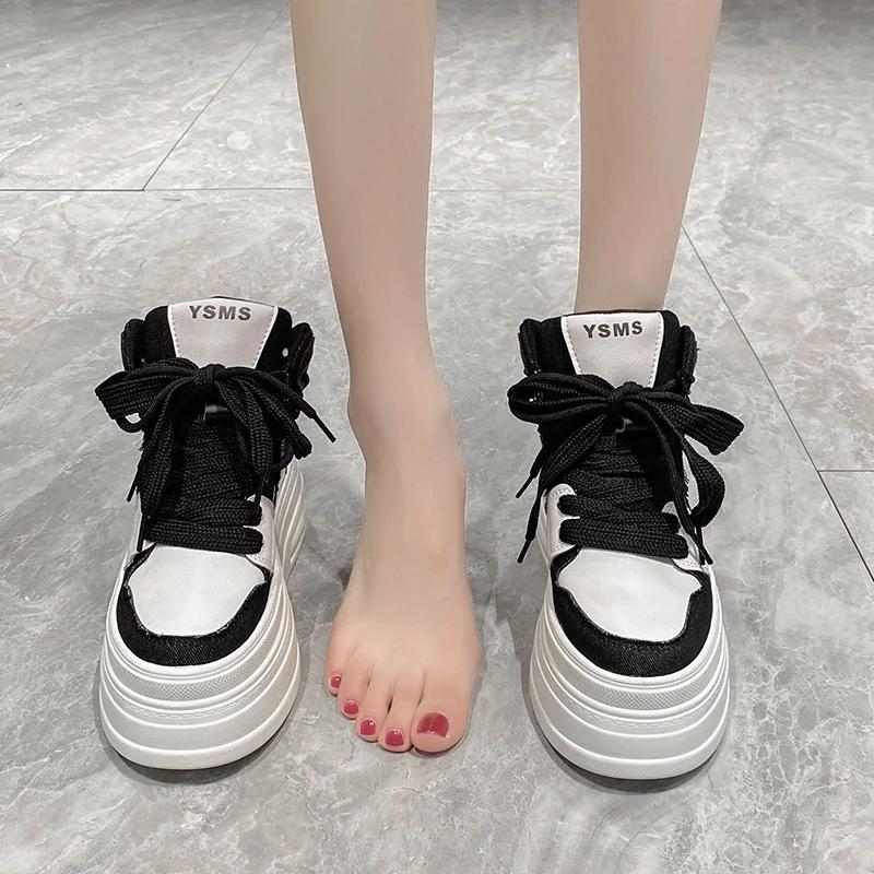 Fashion Fashion Women Chunky Platform Motorcycle Boots White 7CM Lace Up Thick Bottom Shoes Woman Autumn Winter Ankle Botas De Mujer