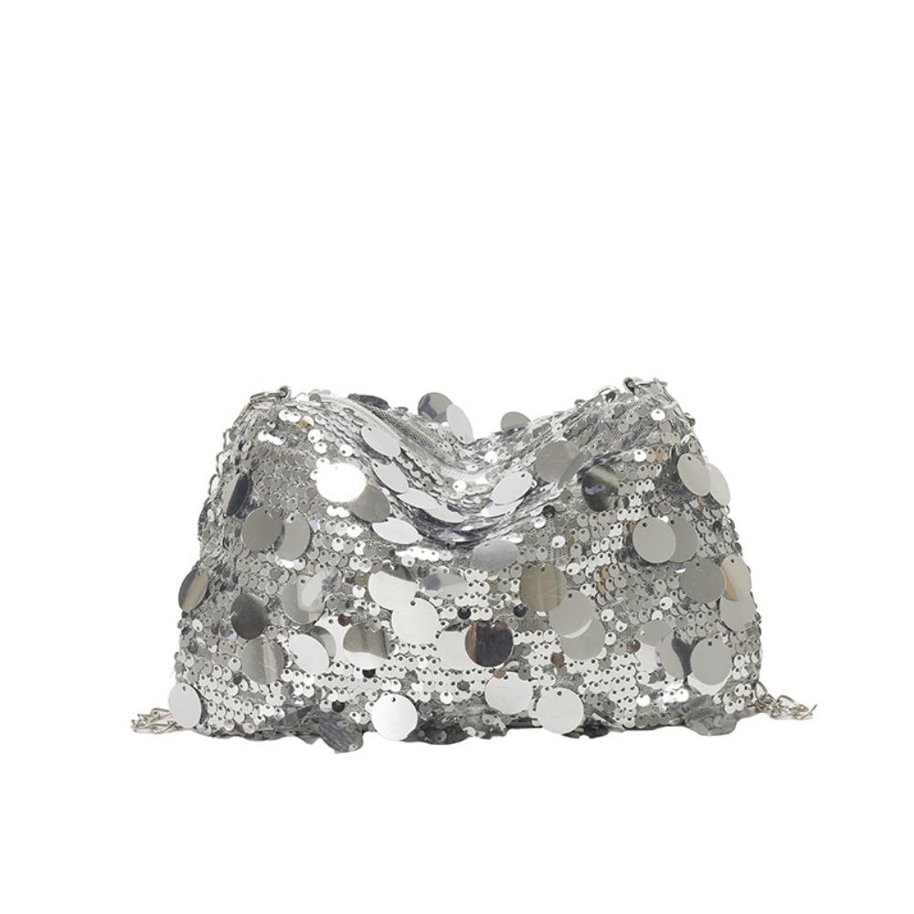 Elegant Chain Tote Bag Blingbling Female Handbag Simple Sequin Shoulder Bag  Lady Girl