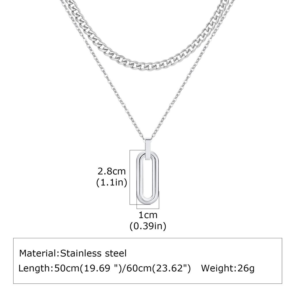 Stylish Geometry Layering Necklaces for Men Women,Silver Color Stainless Steel Rectangle Pendant Neacklace,Birthday Patry Gift