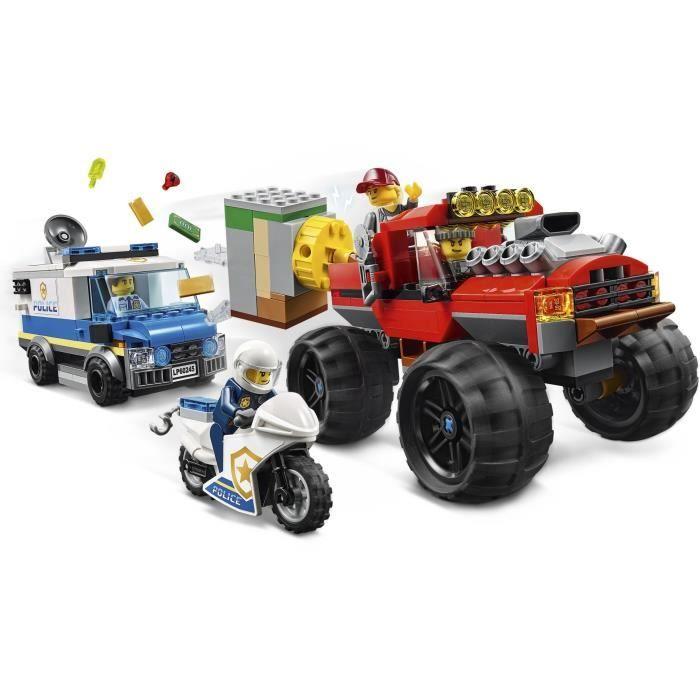 Lego® city 60245 le cambriolage de la banque, jeu de construction moto, monster truck, jouet police enfant de 5 ans et +