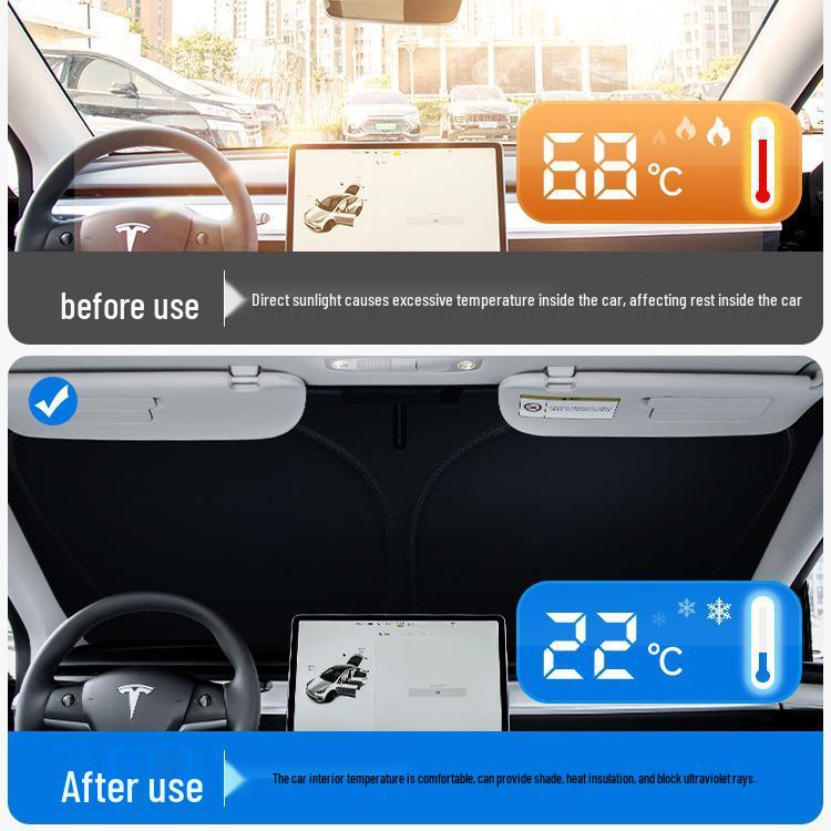 Osłona przeciwsłoneczna na przednią szybę Tesla Model Y/3: Izolacja cieplna i blokowanie światła