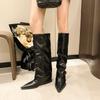 Fashion New Popular Retro Style Women Knee High Boots Fashion Belt Buckle Shoes Autumn Winter Wedges Heel Women's Knight Long Booties