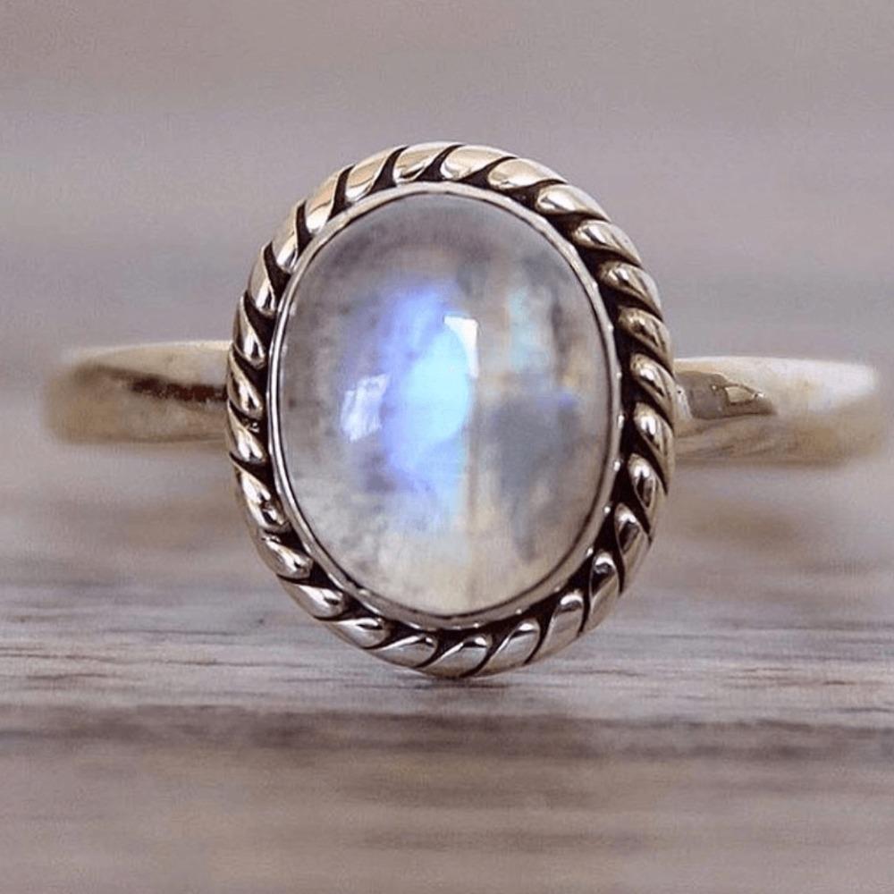 Punk Style Vintage Thai Silver Ring with Synthetic Moonstone 925 Silver Plated Jewelry no. 5