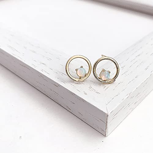 [Naot Jewelry] Women's Stud Earrings, Opal Birthstone (October), Bubble Circle Pierce