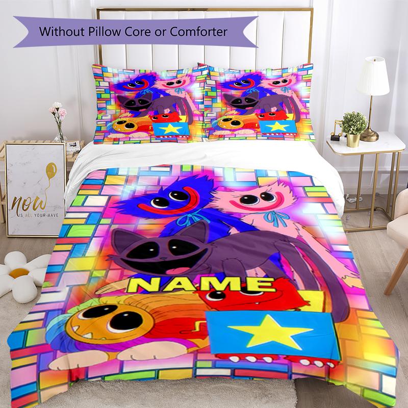 3pcs Custom Name Poppy Playtime Bedding Set Duvet Cover Closure Includes 1 Duvet Cover & 2 Pillowcases, Soft and Comfortable for All Seasons.