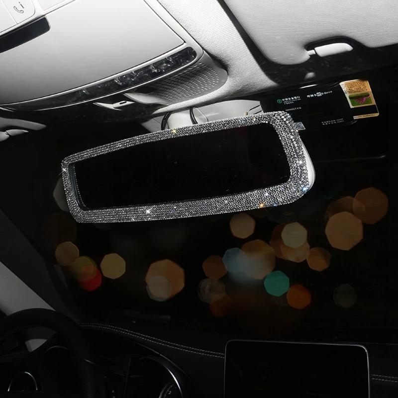 Shiny Diamond Crystal Car Interior Rearview Mirror Glitter Rhinestone Auto Rear View HD Mirror Bling Car Accessories for Women