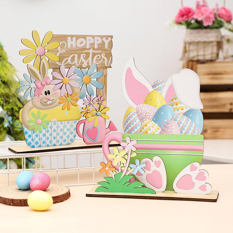 Easter Decorations - Multi-layered Easter Bunnies and Easter Eggs Wooden Display Pieces - Home Party Gifts