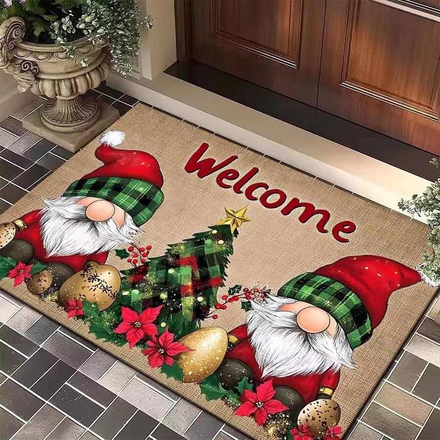 Christmas Gnome Print Doormat Black Festive Door Mat Floor for Kitchen Living Room Bedroom Bathroom Holiday for Halloween Decor