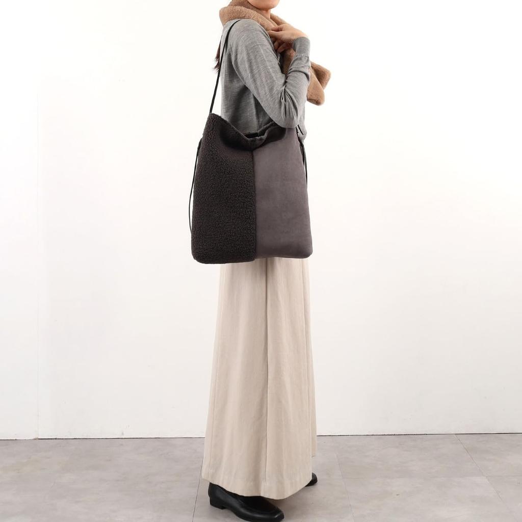 Cuco Two-Tone Mouton-Style Shoulder BagA4 Size, 2453111057, D Gray (392)