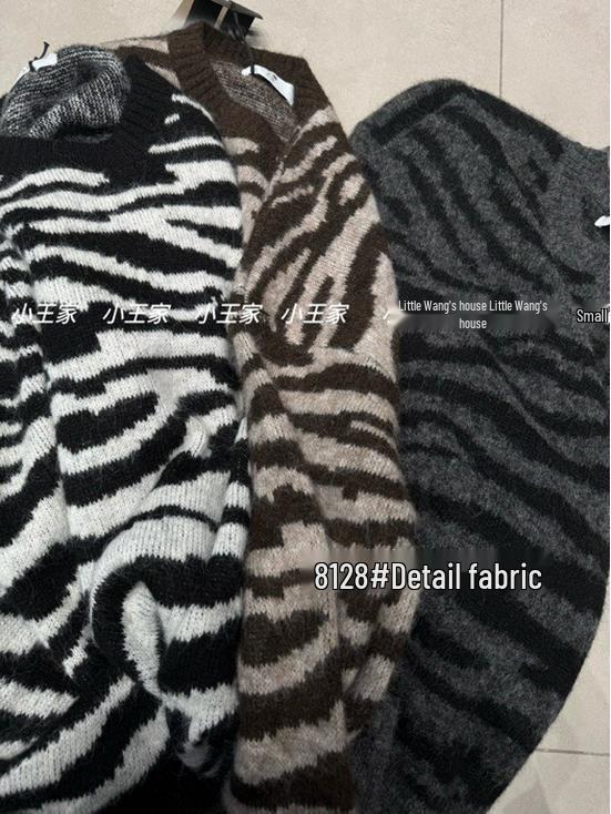 Xiao Wang's 8128 Winter Zebra Print Crew Neck Plus Size Knitted Sweater
