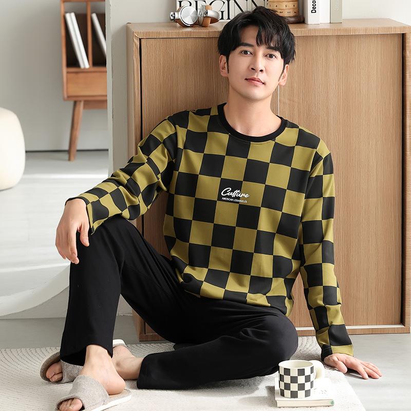 Pajamas Men'S Spring And Autumn Cotton Long Sleeve Autumn Crew Neck Pullover Sports And Leisure Cotton Homewear Suit