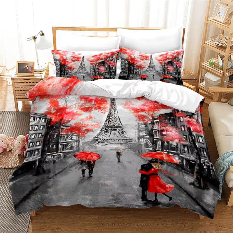 Paris Eiffel Tower Duvet Cover Romantic Theme Bedding Set Cityscape Comforter Cover For Kids Child Teen Boys Girls Bedroom Decor