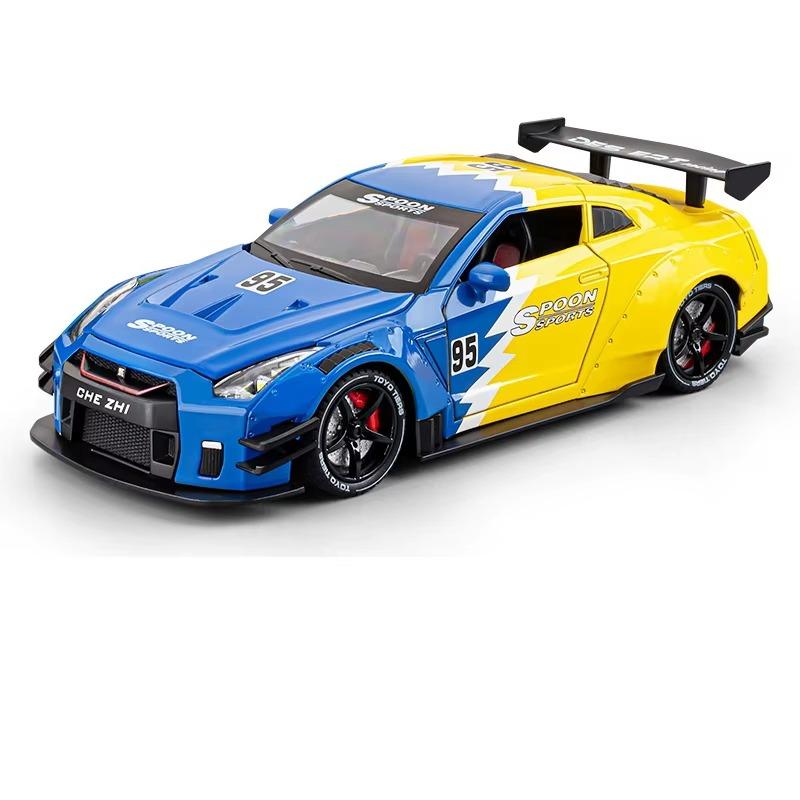 

1/24 масштаб Nissan GTR R35 модифицированная версия литой миниатюрный автомобиль из сплава литой металлический масштаб модель автомобиля звуковая и световая детская игрушечная машинка подарок синий