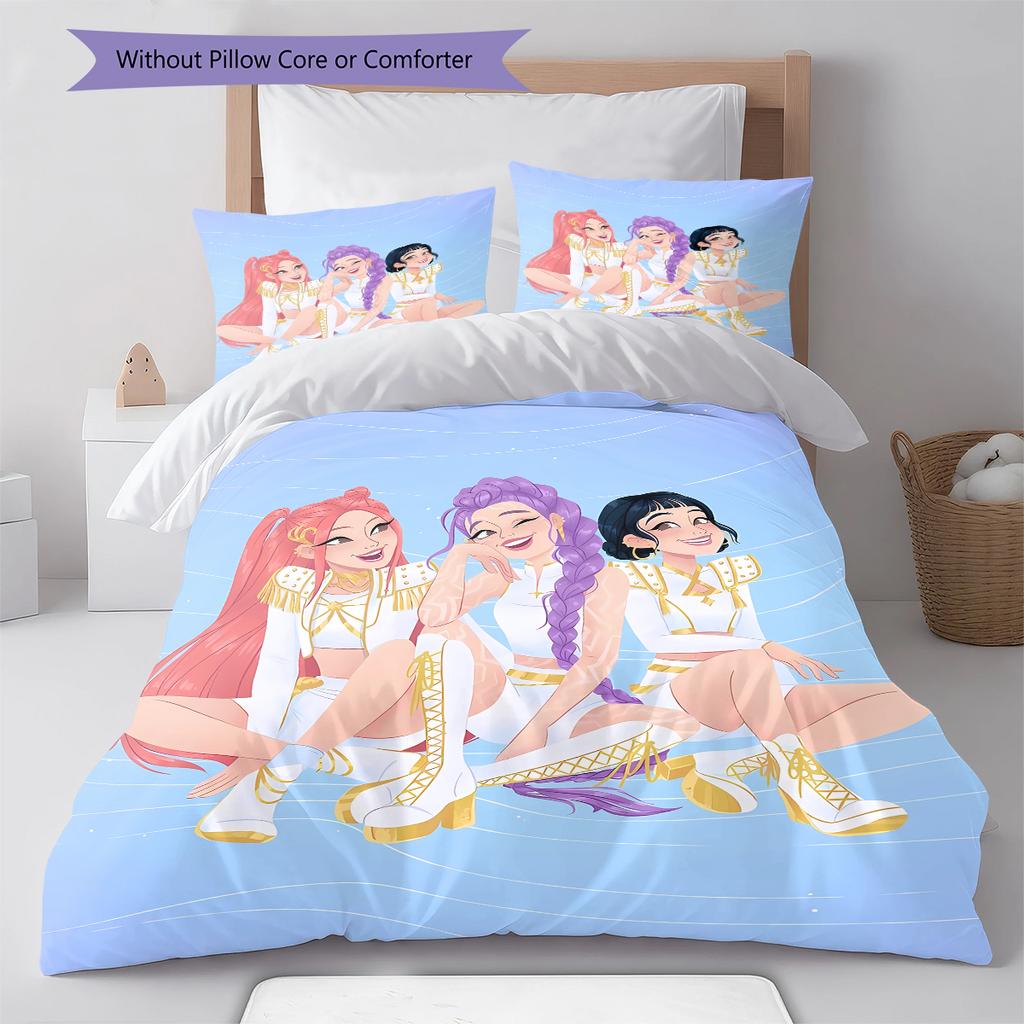 Pościel z wzorem Łowców Demonów K-pop, Zestaw kołdry Poszewka na kołdrę Poszewka na poduszkę Domowy prezent urodzinowy (1 * poszwa na kołdrę + 2 * poszewki na poduszki, bez rdzenia)