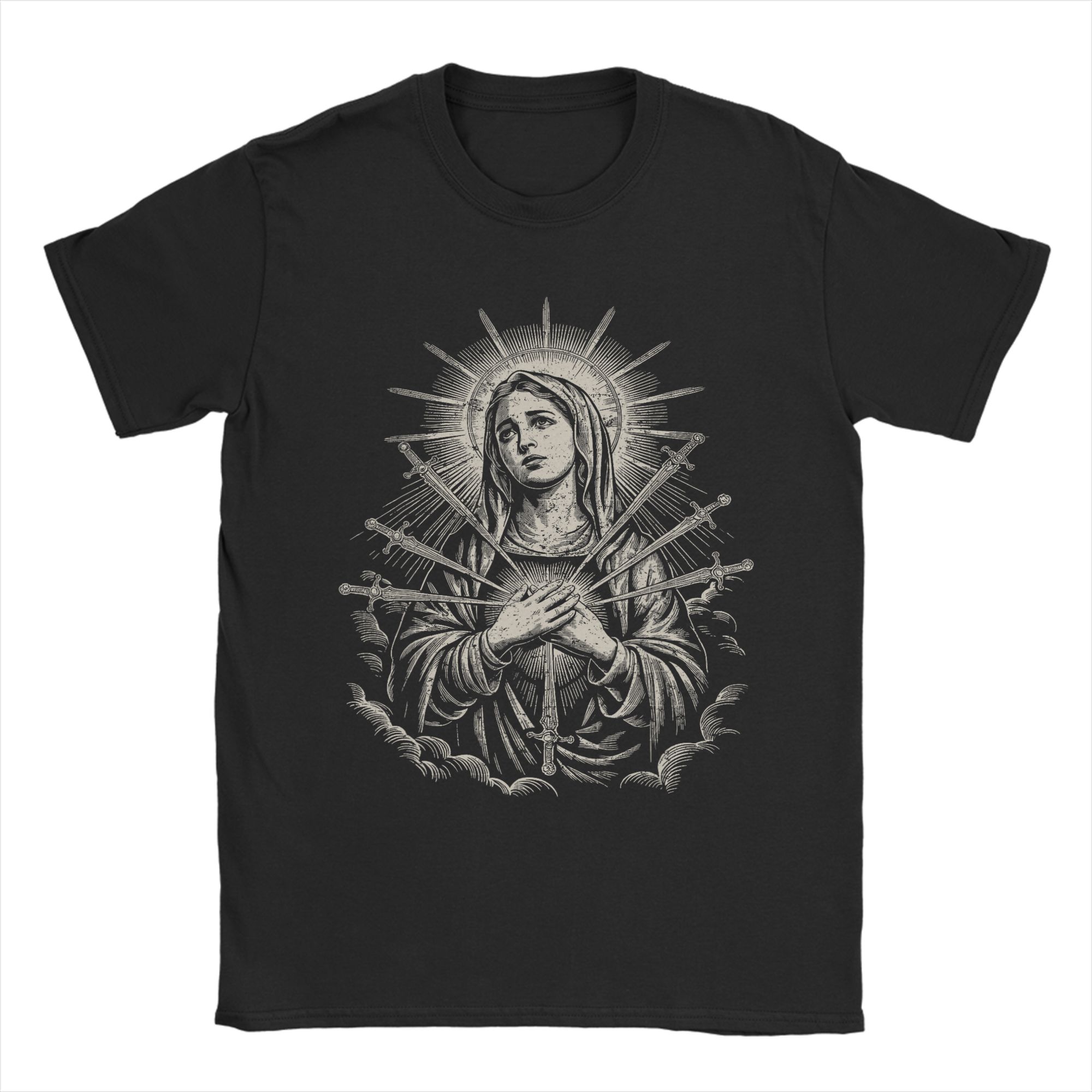 

Oversized TShirt Beach Virgin Mary 2 Trending T Shirts Cotton Tshirt for Mens Y2K Casual Loose Short Sleeve Clothes S