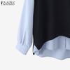 ZANZEA Women Casual Fake Two-Piece Long Sleeve Contrast Color Shirts
