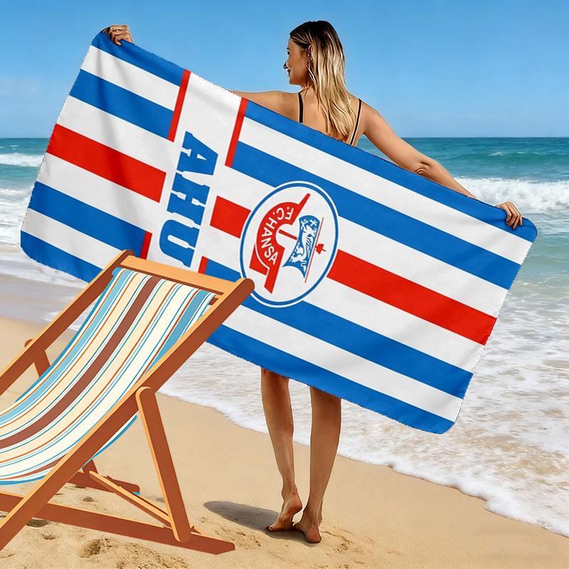 FC. Hansa Rostock Print Strandtuch, Großes Weiches Schnelltrocknendes Handtuch für Strand Camping Schwimmen