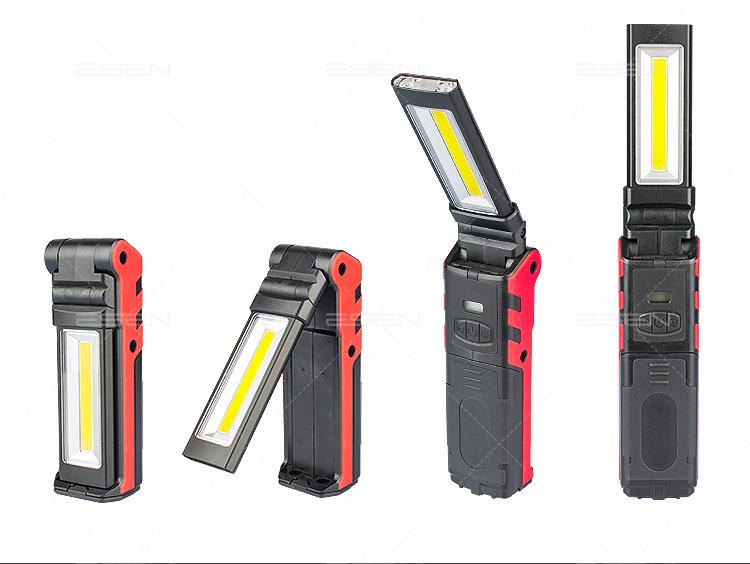 USB Rechargeable Folding LED Work Light - Rotating COB Flashlight for Car Repair and Inspection