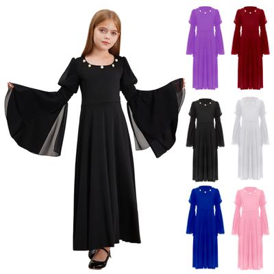 Girls Renaissance Medieval Costume Long Sleeve Bell Sleeves High Waist Fairy Dress Retro Princess Gown