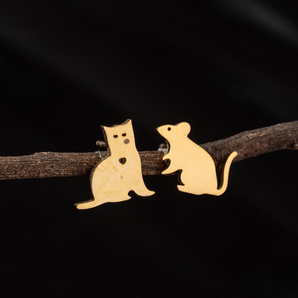 Stainless Steel Asymmetrical Tom and Jerry Women's Earrings