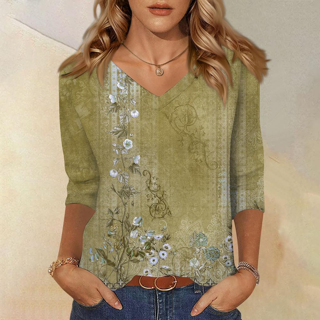 3/4 Sleeve Shirts For Women Cute Print Graphic Tees Blouses Casual Plus Size Basic Tops Pullover