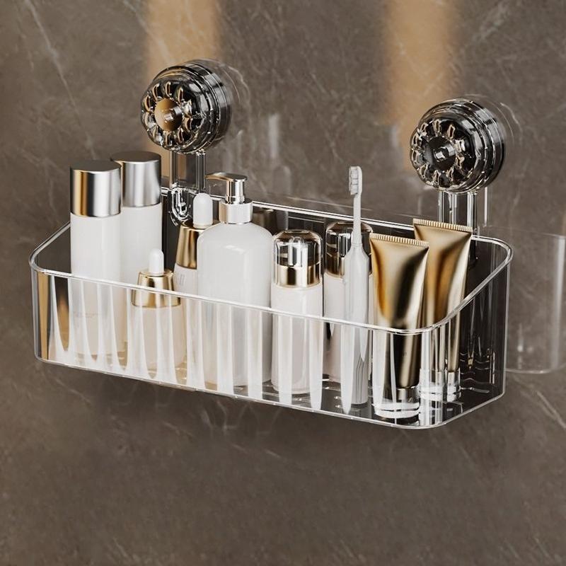 1PC Suction Cup Non-punching Rack Toilet Bathroom Wall-mounted with Hook Storage Rack Toiletries Storage Box