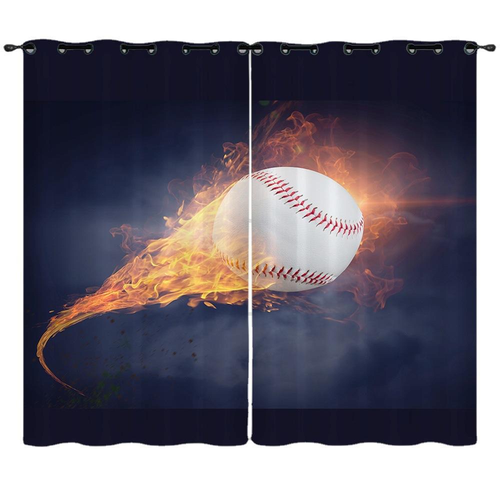 Curtains Sports Football Baseball Dark Wind Curtains Bedroom Non-Perforated Blackout Curtains