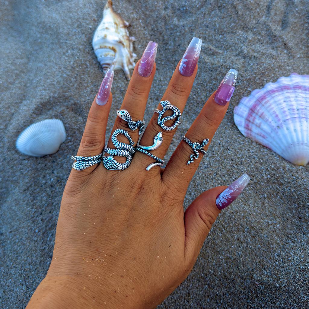 Dark Skull Ring Set Punk Spider Serpentine Ring Set Halloween