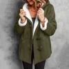 Women's Button Suede Long Windbreaker Coat Warm Long Sleeve Jacket Hooded Coat
