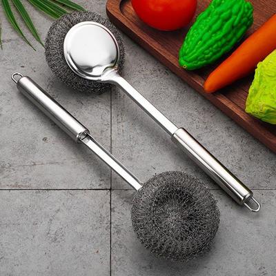 Stainless Steel Pot Brush, Long Handle Cleaning Brush, Kitchen Decontamination Hanging Brush, Household Steel Wire Ball Brush, Bowl Brush