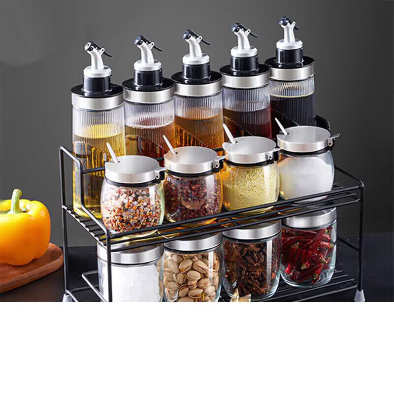 ROYUGO 14-Piece Glass Seasoning & Oil Dispenser Set