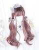 RyuuCos Lolita Wig, Long Hair, Curly, Wavy Hair, Blunt Bangs, Brown Pink Wig, Black Gradient Pink Brown, Natural Look, Harajuku Style, Cosplay, Heat